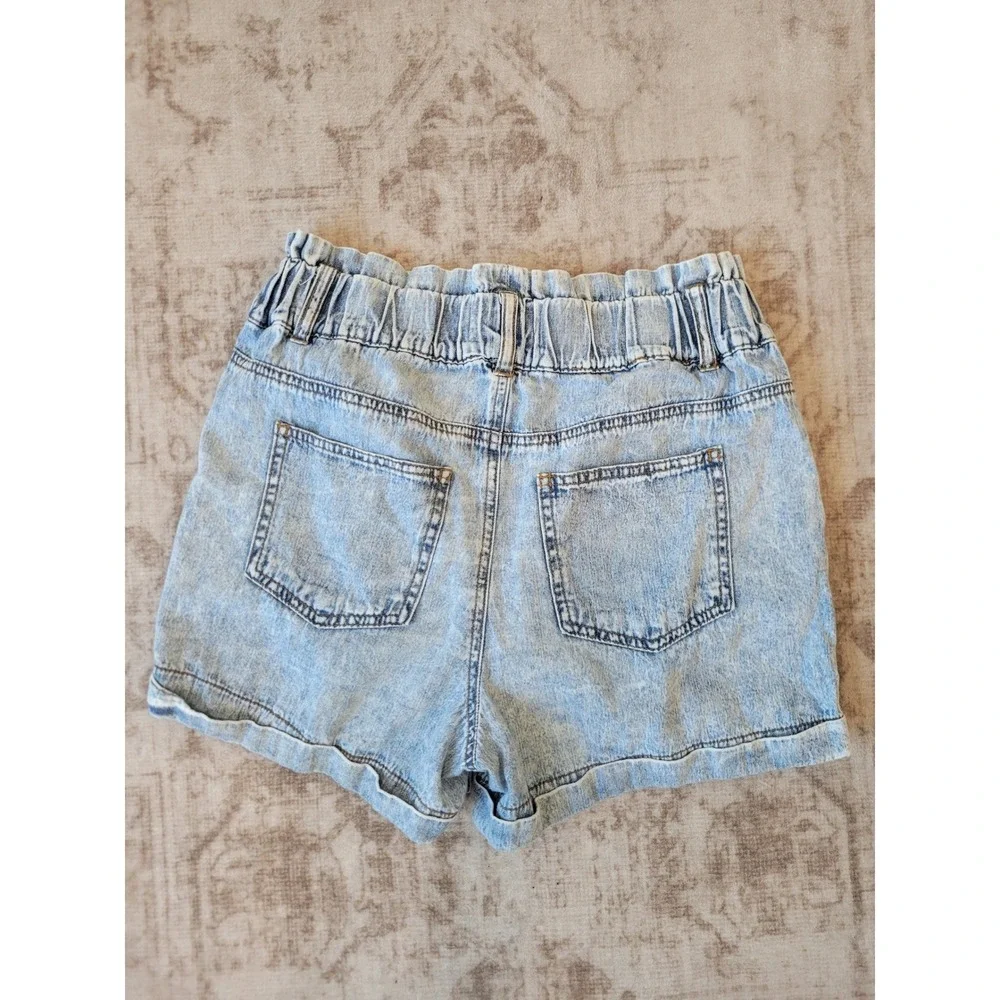 TGLA Women XS‎ Chambray Paperbag Shorts Light Wash 100% Cotton Rolled Hem